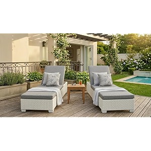 universal furniture wicker chaise lounge chair pe rattan adjustable backrest foldable for poolside backyard deck and porch-white grey set of 2