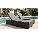 Universal Furniture Wicker Chaise Lounge Chair, PE Rattan, Adjustable Backrest, Foldable, for Poolside, Backyard, Deck and Porch Black Grey Set of 2