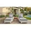 Universal Furniture Wicker Chaise Lounge Chair, PE Rattan, Adjustable Backrest, Foldable, for Poolside, Backyard, Deck and Porch-White Grey Set of 2