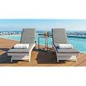 Universal Furniture Wicker Chaise Lounge Chair, PE Rattan, Adjustable Backrest, Foldable, for Poolside, Backyard, Deck and Porch-White Grey Set of 2