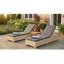 Universal Furniture Wicker Chaise Lounge Chair, PE Rattan, Adjustable Backrest, Foldable, for Poolside, Backyard, Deck and Porch Beige &amp; Grey Set of 2