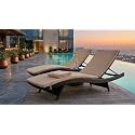Universal Furniture Wicker Chaise Lounge Chair, PE Rattan, Adjustable Backrest, Foldable, for Poolside, Backyard, Deck and Porch-Black & Beige