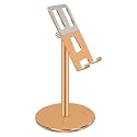 Universal Mobile Phone Holder Stand, Adjustable Desktop Phone Stand with Base, Height Angle Adjustable Aluminum Alloy Bracket for Office Desk, Compatible with All Smartphones (Gold)