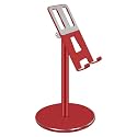 Universal Mobile Phone Holder Stand, Adjustable Desktop Phone Stand with Base, Height Angle Adjustable Aluminum Alloy Bracket for Office Desk, Compatible with All Smartphones (Red)