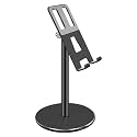 Universal Mobile Phone Holder Stand, Adjustable Desktop Phone Stand with Base, Height Angle Adjustable Aluminum Alloy Bracket for Office Desk, Compatible with All Smartphones (Black)