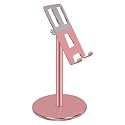 Universal Mobile Phone Holder Stand, Adjustable Desktop Phone Stand with Base, Height Angle Adjustable Aluminum Alloy Bracket for Office Desk, Compatible with All Smartphones (Rose Gold)