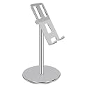 Universal Mobile Phone Holder Stand, Adjustable Desktop Phone Stand with Base, Height Angle Adjustable Aluminum Alloy Bracket for Office Desk, Compatible with All Smartphones (Silver)