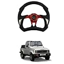 Universal Racing Steering Wheel, 6 Bolt Anti-Slip Leather and Aluminum Gaming Steering Wheel with Horn Button for Car Sports Racing Steering Wheel (Red) Comfortable With Gy-psy Ki-ng