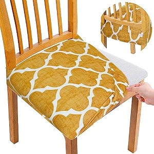 universal size dining chair seat cover set of 6 seater pcs are easily washable strechable and comfortable for dining room home decor slip cover gold pattern