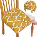 Universal Size Dining Chair Seat Cover Set of 6 Seater pcs are Easily Washable Strechable and Comfortable for Dining Room Home Decor Slip Cover (Gold Pattern)