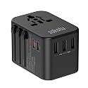 Universal Travel Adapter, 35.5W 5-in-1 Worldwide Power Adapter with PD Fast Charge USB C, 5 Port Compact Charging Hub with AC Outlet for All USB Devices, 110V-230V for 200+ Countries (US/UK/EU/AU)​