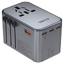 Universal Travel Adapter, VINTAR 75W GaN International Power Adapter with 3 USB C PD and 2 USB A QC, All in One Travel Essentials for UK/EU/USA/AUS, Travel Adapter Worldwide for Laptops Phones, Grey