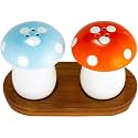 Cute Ceramic Mushroom Shape Salt And Pepper Shakers Set (Red and Blue)