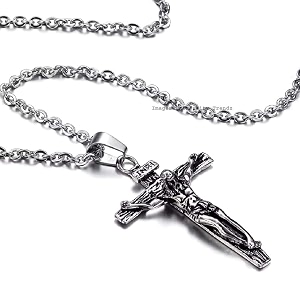 university trendz stainless steel jesus christ cross catholic cutting christian antique locket pendant for men and women silver