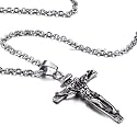 University Trendz Stainless Steel Jesus Christ Cross Catholic Cutting Christian Antique Locket Pendant for Men and Women (Silver)