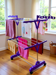 unizone steel plastic floor cloth dryer stand 2-tier foldable cloth stand steel space-saving  cloth drying stand for home