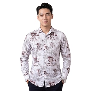 UNM Mens Casual Shirt Calligraphy Print.