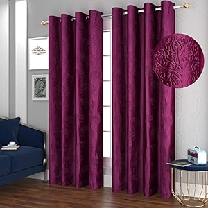 curtain drapes 1 piece  solid tree punch panels for home and office decor  polyester eyelet curtains for living room kitchen hall 4x7 feet purple