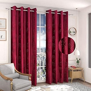 curtain drapes for door 7ft set of 2  solid tree punch panels for home and office decor  polyester eyelet curtains for living room kitchen hall 4 x 7 feet maroon
