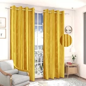 curtain drapes for door 7ft set of 2  solid tree punch panels for home and office decor  polyester eyelet curtains for living room kitchen hall 4 x 7 feet yellow