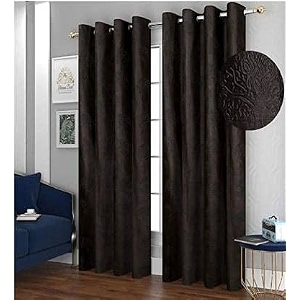 curtain drapes for long door 9ft set of 2  solid tree punch panels for home and office decor  polyester eyelet curtains for living room kitchen hall 4 x 9 feet dark brown room darkening
