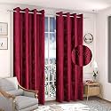Curtain Drapes for Long Door 9Ft 1 Piece | Solid Tree Punch Panels for Home and Office Decor | Polyester Eyelet Curtains for Living Room Kitchen Hall, 4 x 9 Feet, Maroon