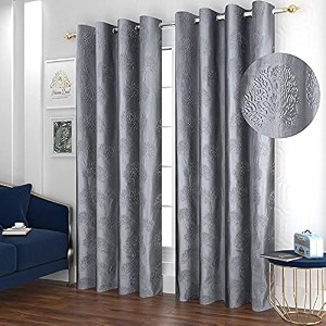 curtain drapes for window 5ft 1 piece  solid tree punch panels for home and office decor  polyester eyelet curtains for living room kitchen hall 4 x 5 feet grey