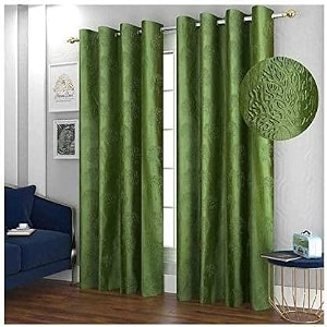 curtain drapes for window 5ft set of 2  solid tree punch panels for home and office decor  polyester eyelet curtains for living room kitchen hall 4 x 5 feet green room darkening