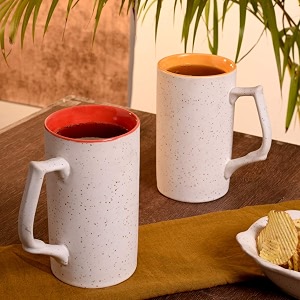unravel stylish ceramic mugs  set of 2  drinking hot amp cold beverages  handcrafted teacoffee mug  cups ideal for daily use  durable amp long lasting gift  stoneware outer design white