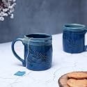 Unravel Stylish Ceramic Mugs – Set of 2 | Drinking Hot &amp; Cold Beverages | Handcrafted Tea/Coffee Mug | Cups Ideal for Daily Use | Durable &amp; Long Lasting Gift | Leaf Outer Design Blue