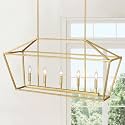 Untrammelife 40in Gold Linear Cage Chandelier, 5-Light Kitchen Island Light