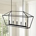 Untrammelife 40in Black Linear Cage Chandelier, 5-Light Farmhouse Pendant