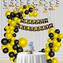 Construction Theme Birthday Party Decoration Kit | JCB Excavator Swirls, Happy Birthday Banner, Black &amp; Yellow Balloons | Pack of 52 Pcs | Boys Birthday Party Supplies
