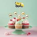 Untumble Construction Theme Birthday Cake Toppers and Cup Cake Toppers (Pack of 25)