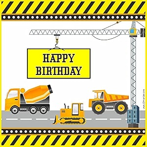 untumble construction theme birthday party scene setter banner for cake cutting or photo shoot area 4x4 feet - polyester fabric