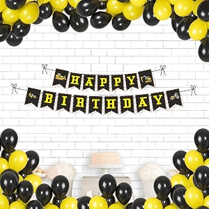 untumble construction theme happy birthday banner with balloons  construction birthday decoration with 1 happy birthday bunting banner amp 20 latex balloons  birthday decoration for boys  pack of 21