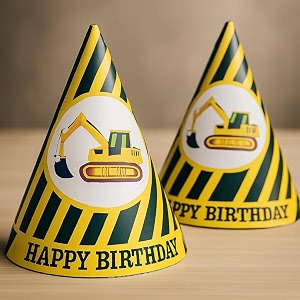 untumble construction theme yellow cone shaped happy birthday party hats for kids and adults 10 pieces  perfect for jcb theme birthday decoration  jcb theme birthday decoration items for birthday