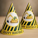 Untumble Construction Theme Yellow Cone Shaped Happy Birthday Party Hats for Kids and Adults (10 Pieces) | Perfect for JCB Theme Birthday Decoration | JCB Theme Birthday Decoration Items for Birthday
