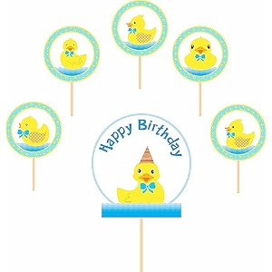 untumble duck theme birthday decoration cake and cup cake toppers kit  donald duck theme birthday decoration  duck theme birthday party decoration  pack of 24