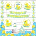 Untumble Duck Theme Birthday Decorations Hat Kit | Yellow Duck Theme Decorations With Happy Birthday Banner, Danglers, Duck Posters, Hats, Cake Topper and Balloons | Duck Theme | Pack of 59