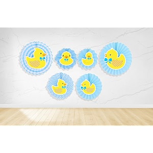 untumble duck theme birthday paper fan decorations  donald duck theme birthday decoration  6 different size paper fans with yellow duck stickers  duck theme birthday decoration  pack of 6