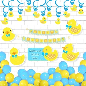 untumble duck theme birthday party decoration swirls kit  duck theme decoration items with hanging swirls posters amp balloons  duck theme birthday decorations  pack of 56