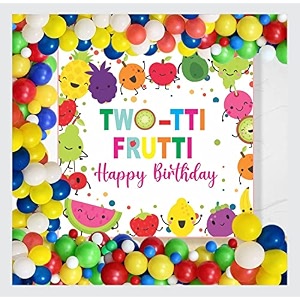 untumble fruit theme birthday decoration kit in multi color with backdrop 3ftx3ftarch strip balloons pack of 62