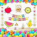 Untumble Fruit Theme Birthday Party Decoration Kit with 10 Cone Hats, 2 Danglers, 1 Cake Topper, 5 Fruit Motifs, &amp; 40 Multicolor Balloons, Pack of 56