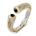 UNY JEWEL Jewelry Multi Strand Twisted Wire Cable Inlay 12mm CZ Vintage Antique Two Tone Elegant Designer Inspired Unique Spring Open Cuff Bangle