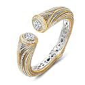 UNY JEWEL Jewelry Multi Strand Twisted Wire Cable Inlay 12mm CZ Vintage Antique Two Tone Elegant Designer Inspired Unique Spring Open Cuff Bangle