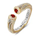 UNY JEWEL Jewelry Multi Strand Twisted Wire Cable Inlay 12mm CZ Vintage Antique Two Tone Elegant Designer Inspired Unique Spring Open Cuff Bangle