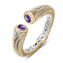UNY JEWEL Jewelry Multi Strand Twisted Wire Cable Inlay 12mm CZ Vintage Antique Two Tone Elegant Designer Inspired Unique Spring Open Cuff Bangle