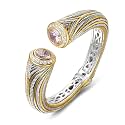 UNY JEWEL Jewelry Multi Strand Twisted Wire Cable Inlay 12mm CZ Vintage Antique Two Tone Elegant Designer Inspired Unique Spring Open Cuff Bangle