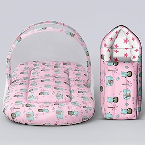 uonibaby by staranddaisy 2-in-1 baby sleeping bag with mosquito net for newbornsoft amp breathable cotton sleeping sack cum wrapperfoldable bag for baby protectioninfant 0-12 months-printed pink